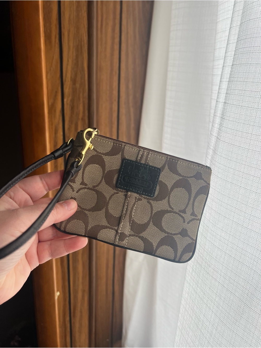 Coach Brown Signature Wristlet with Gold Hardware